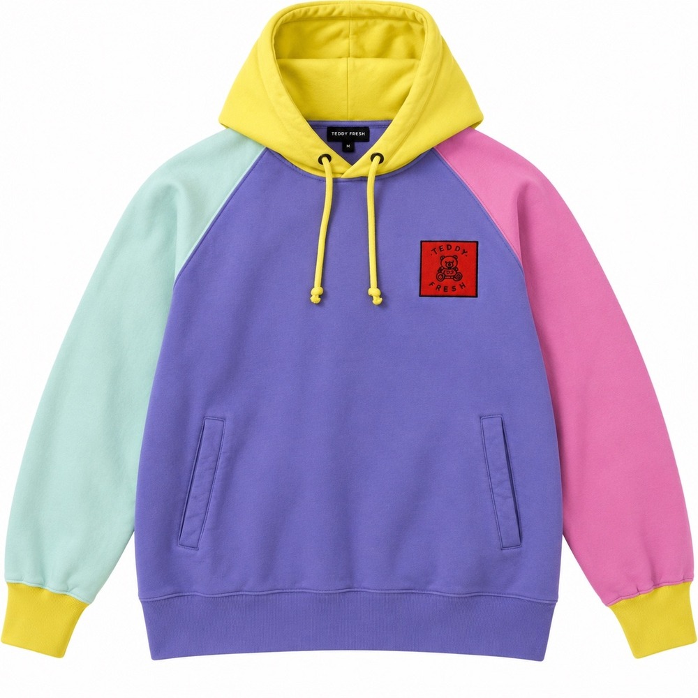 Teddy Fresh Colorblock Hoodie Mens Medium Pastel Purple Pink Yellow Cotton